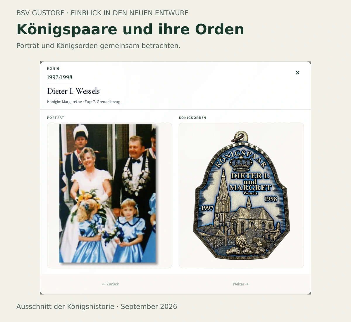 Einblick in die neue Königshistorie: Porträt und Königsorden stehen gemeinsam in einer Detailansicht.